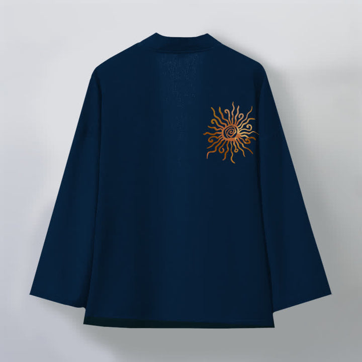 Buddha Stones Cotton Golden Sunburst Pattern Open Front Men's Kimono - image 11