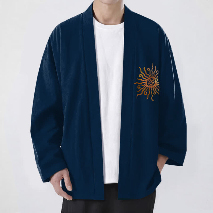 Buddha Stones Cotton Golden Sunburst Pattern Open Front Men's Kimono - Navy - US/UK/AU48，EU58 (4XL) - image 9