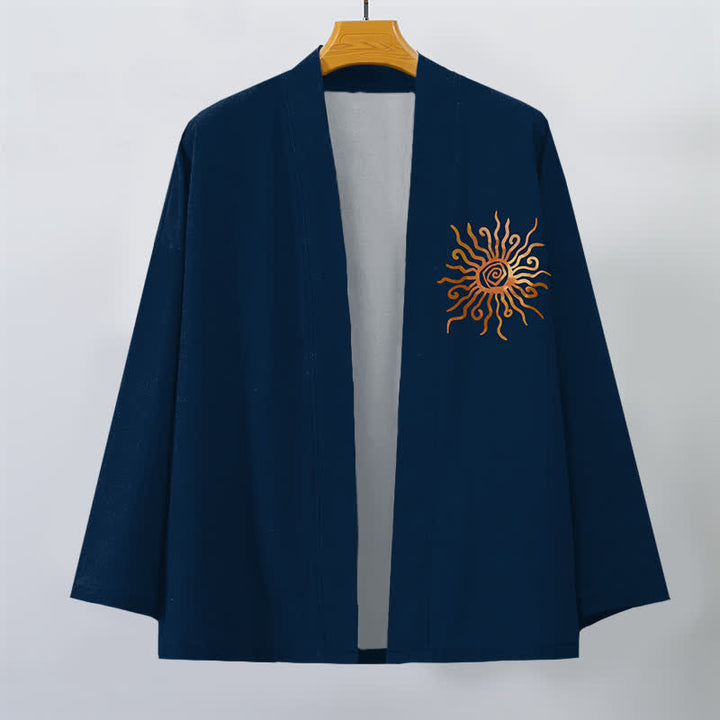 Buddha Stones Cotton Golden Sunburst Pattern Open Front Men's Kimono - image 10
