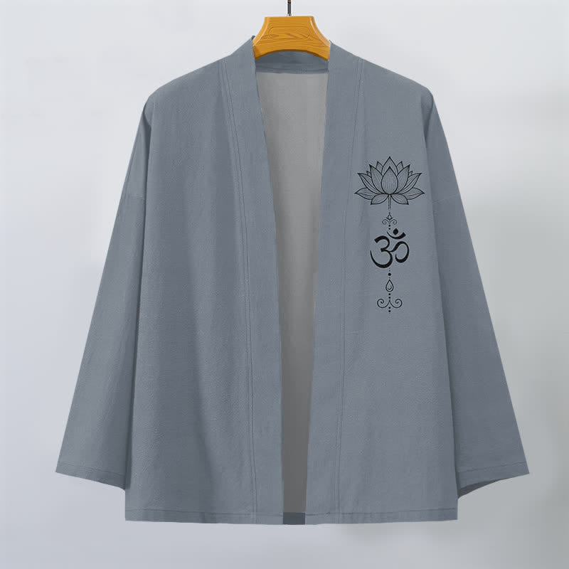 Buddha Stones Cotton Zen Lotus Pattern Open Front Men's Kimono - image 1