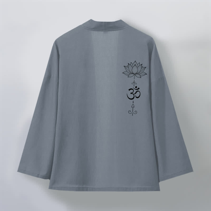 Buddha Stones Cotton Zen Lotus Pattern Open Front Men's Kimono - image 2
