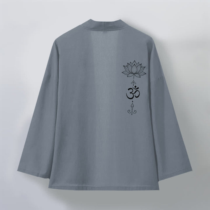 Buddha Stones Cotton Zen Lotus Pattern Open Front Men's Kimono - image 2