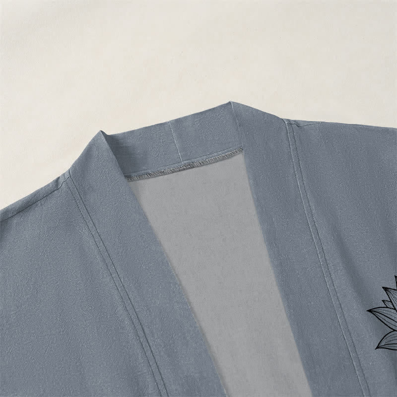 Buddha Stones Cotton Zen Lotus Pattern Open Front Men's Kimono - image 3