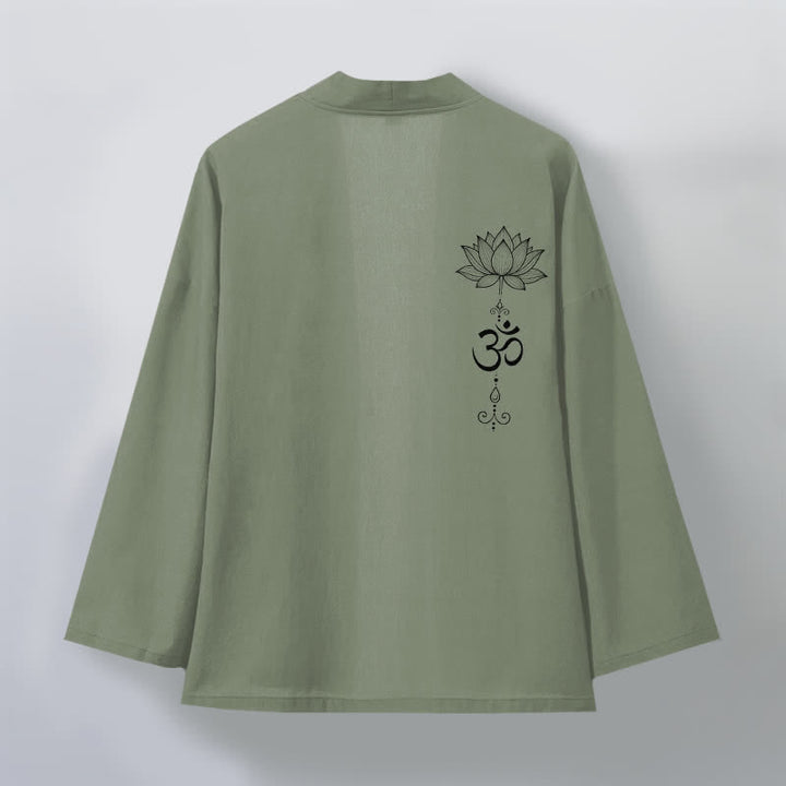 Buddha Stones Cotton Zen Lotus Pattern Open Front Men's Kimono - image 8