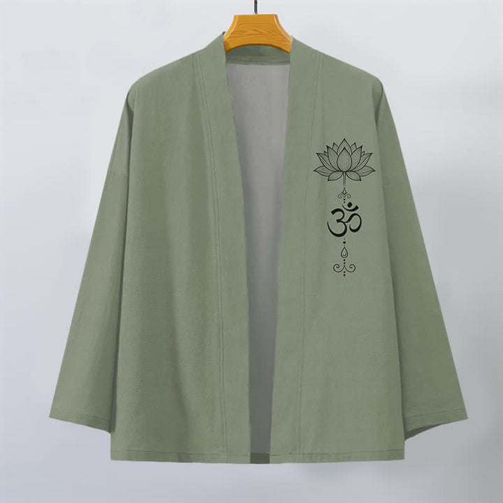 Buddha Stones Cotton Zen Lotus Pattern Open Front Men's Kimono - image 7