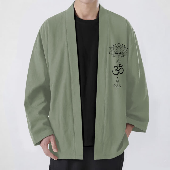 Buddha Stones Cotton Zen Lotus Pattern Open Front Men's Kimono - DarkSeaGreen - US/UK/AU48，EU58 (4XL) - image 6