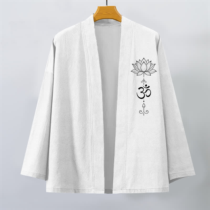Buddha Stones Cotton Zen Lotus Pattern Open Front Men's Kimono - image 10