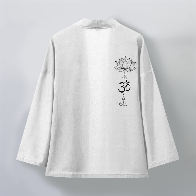 Buddha Stones Cotton Zen Lotus Pattern Open Front Men's Kimono - image 11