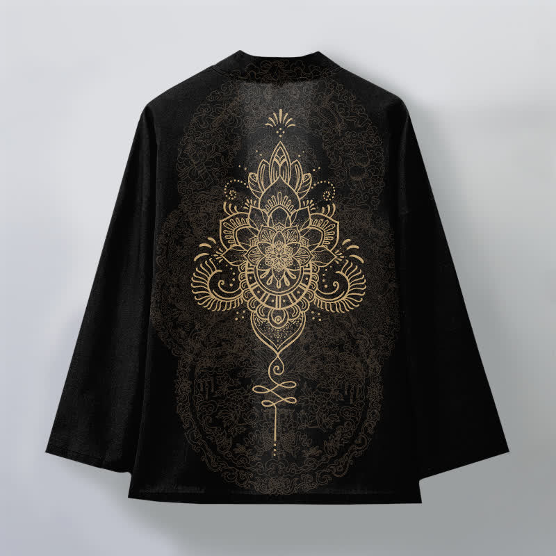 Buddha Stones Cotton Symmetrical Floral Mandala Pattern Open Front Men's Kimono - image 2