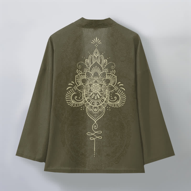Buddha Stones Cotton Symmetrical Floral Mandala Pattern Open Front Men's Kimono - image 8