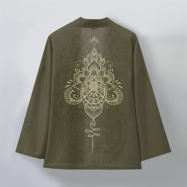 Buddha Stones Cotton Symmetrical Floral Mandala Pattern Open Front Men's Kimono - image 8