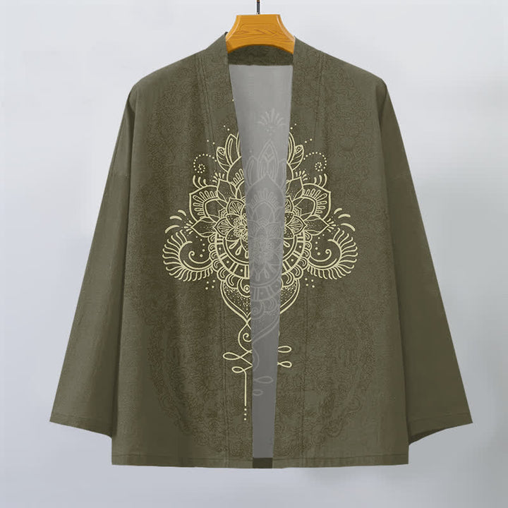 Buddha Stones Cotton Symmetrical Floral Mandala Pattern Open Front Men's Kimono - image 7