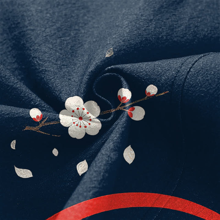 Buddha Stones Cotton Twin Koi Sakura Waves Pattern Open Front Men's Kimono - image 5