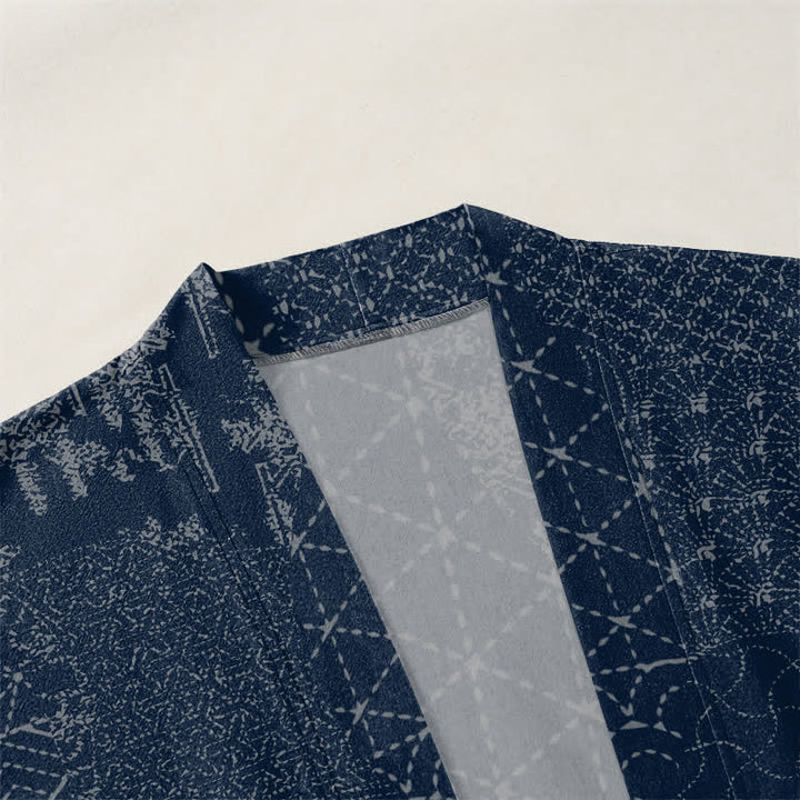 Buddha Stones Cotton Seigaiha Asanoha Pattern Open Front Men's Kimono - image 3