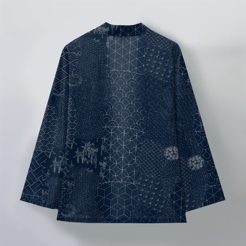Buddha Stones Cotton Seigaiha Asanoha Pattern Open Front Men's Kimono - image 2