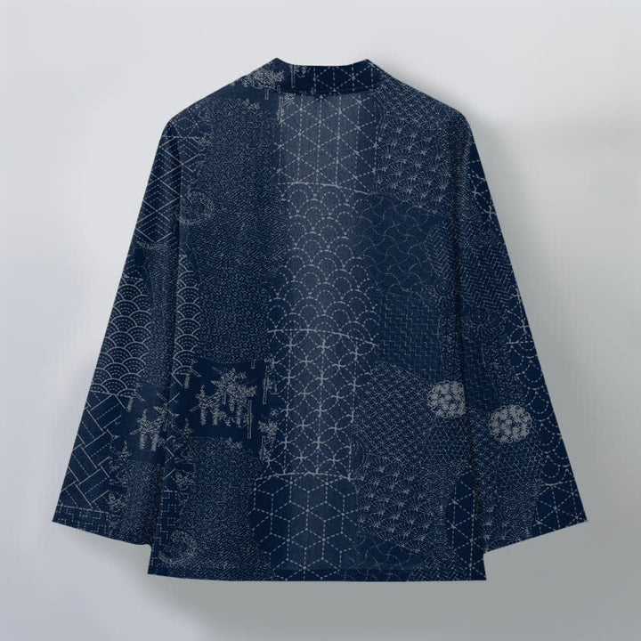 Buddha Stones Cotton Seigaiha Asanoha Pattern Open Front Men's Kimono - image 2