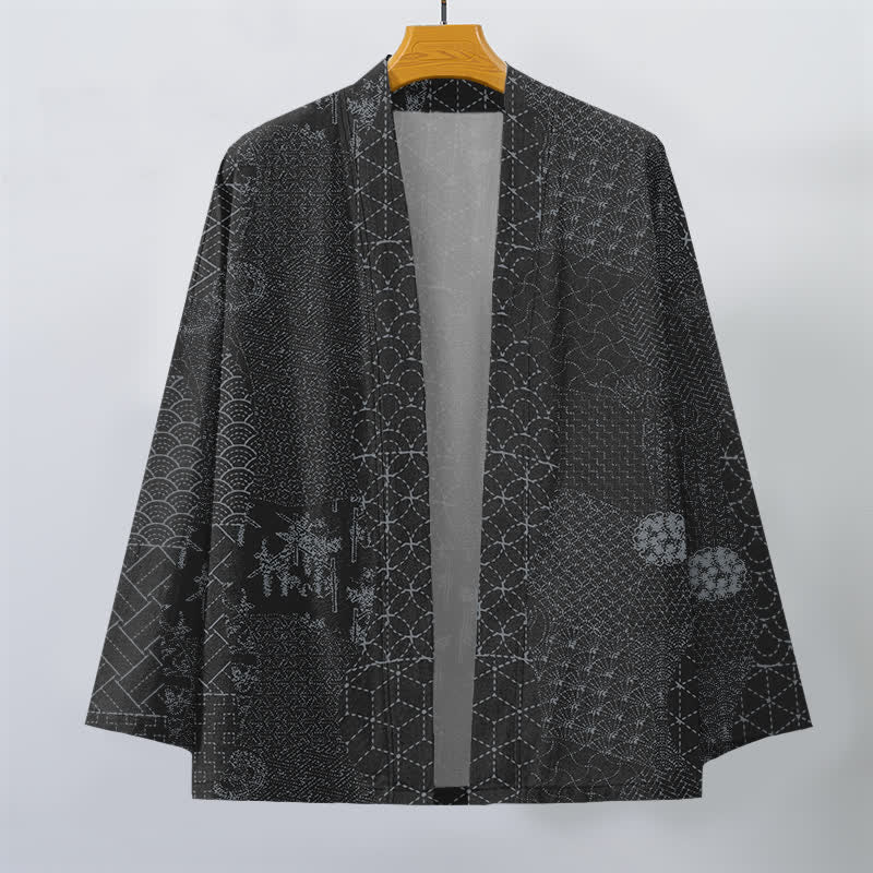Buddha Stones Cotton Seigaiha Asanoha Pattern Open Front Men's Kimono - image 7