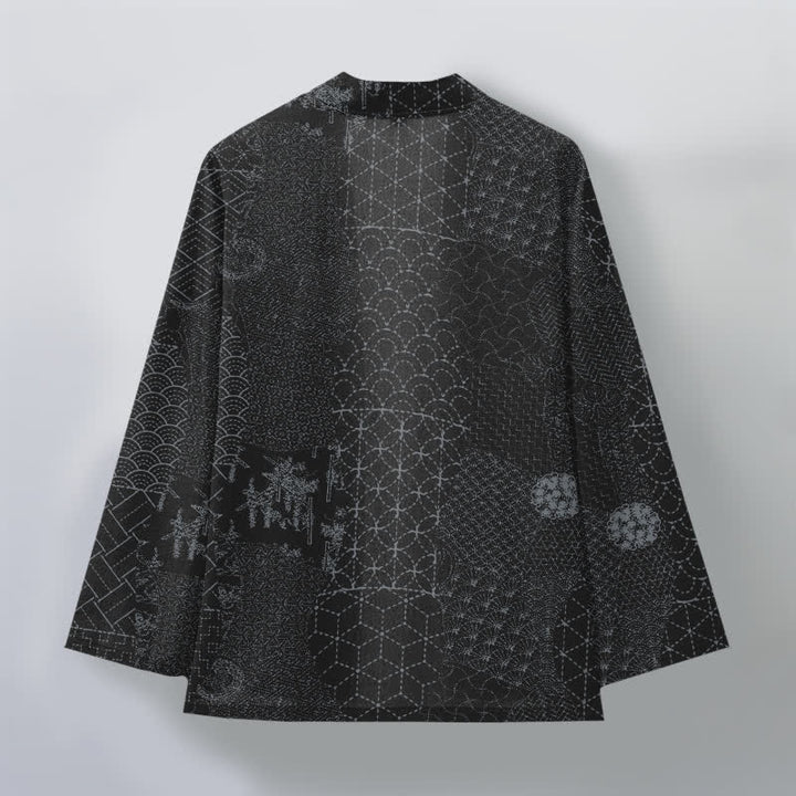 Buddha Stones Cotton Seigaiha Asanoha Pattern Open Front Men's Kimono - image 8
