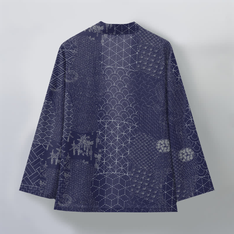 Buddha Stones Cotton Seigaiha Asanoha Pattern Open Front Men's Kimono - image 11