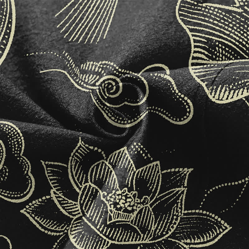 Buddha Stones Cotton Lotus Cloud Linework Pattern Open Front Men's Kimono - image 5