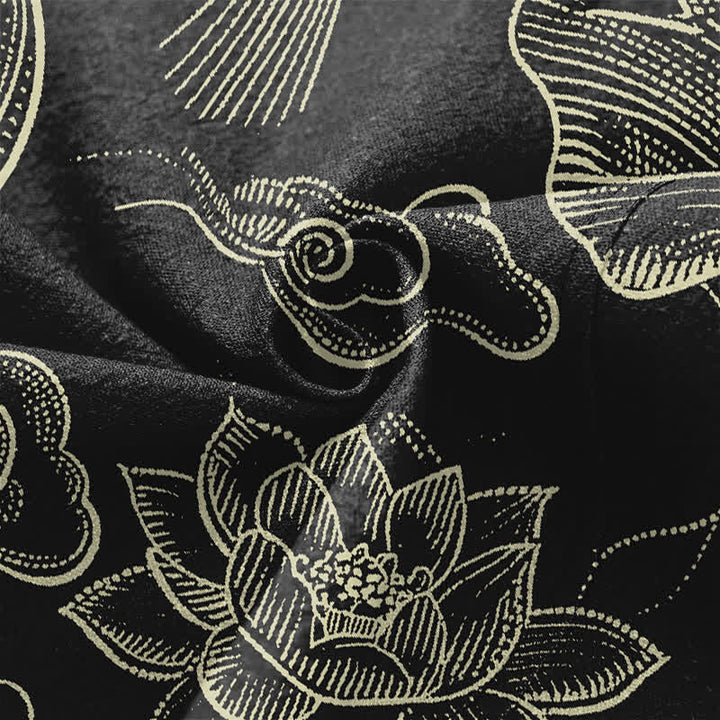 Buddha Stones Cotton Lotus Cloud Linework Pattern Open Front Men's Kimono - image 5