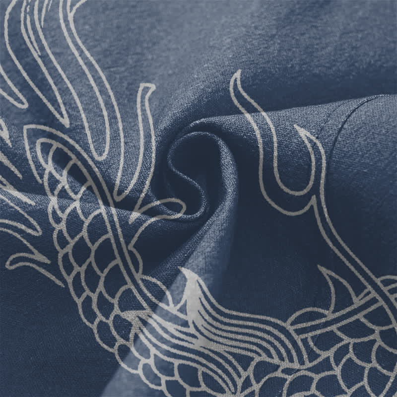 Buddha Stones Cotton White Dragon Cloud Pattern Open Front Men's Kimono - image 5