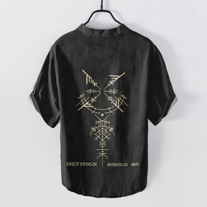 Buddha Stones Cotton Tribal Geometric Rune Pattern Men's Short Sleeve Half Button Shirt - image 6