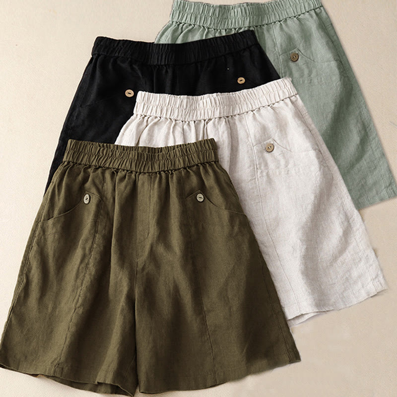 Buddha Stones Summer Casual Buttons Plain Women's Shorts With Pockets - image 26
