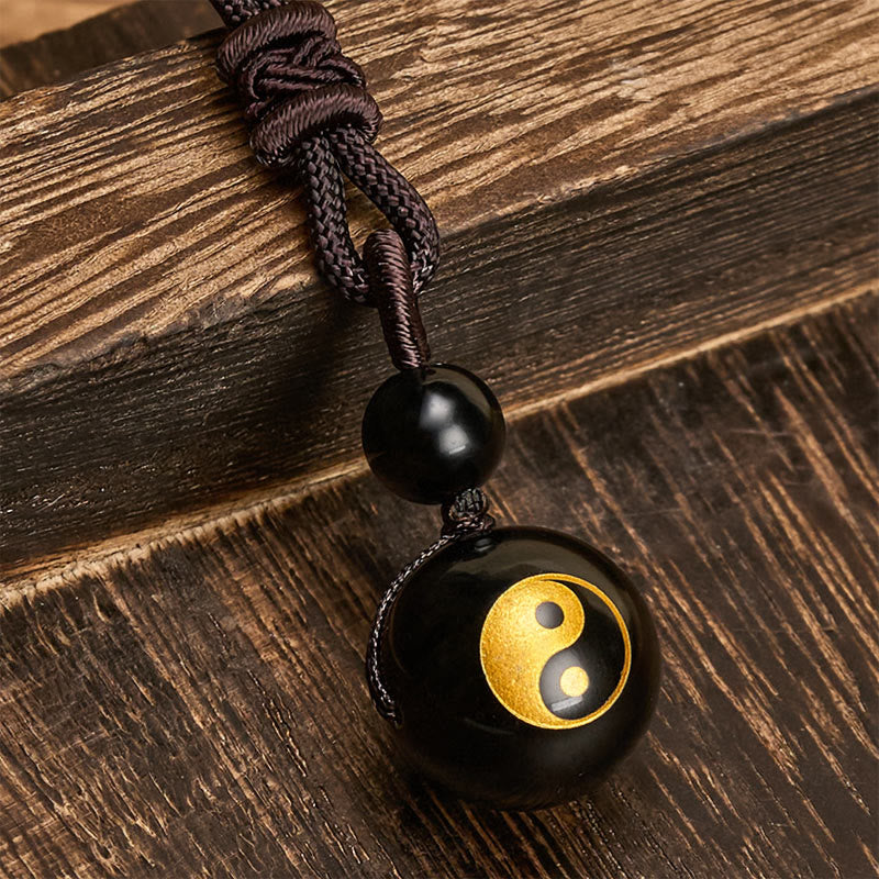Buddha Stones Black Obsidian Carved Purification Yin Yang Necklace Pendant - image 7