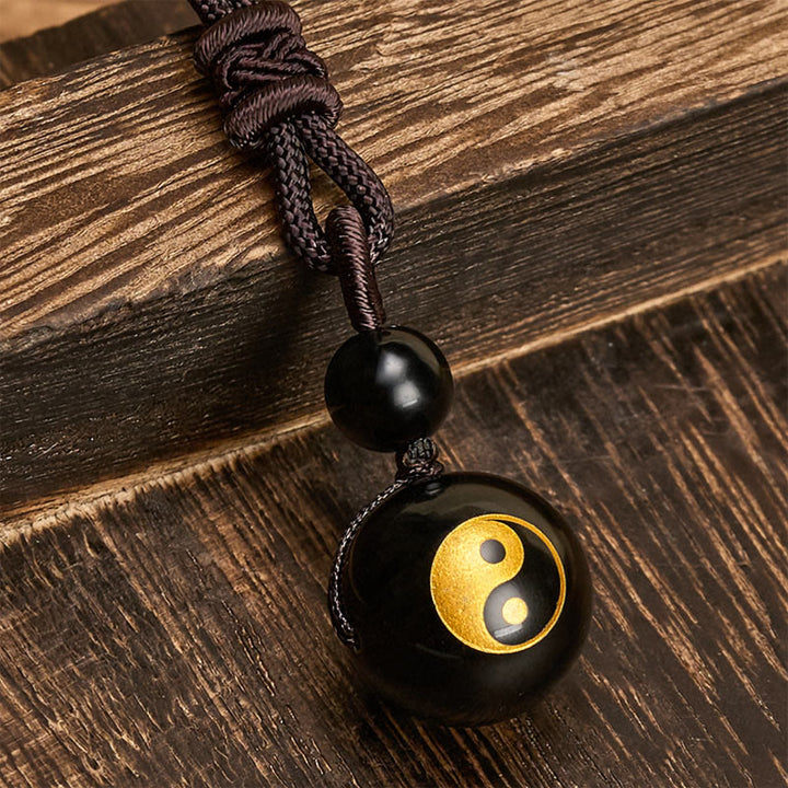 Buddha Stones Black Obsidian Carved Purification Yin Yang Necklace Pendant - image 7