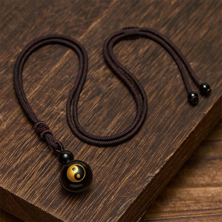 Buddha Stones Black Obsidian Carved Purification Yin Yang Necklace Pendant - image 9