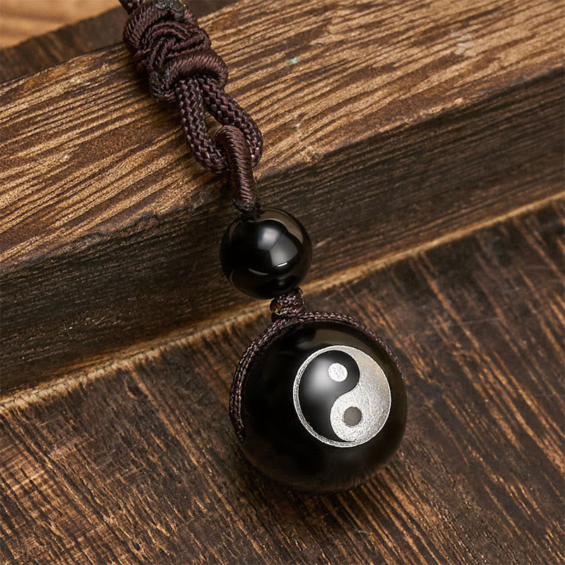 Buddha Stones Black Obsidian Carved Purification Yin Yang Necklace Pendant - image 1