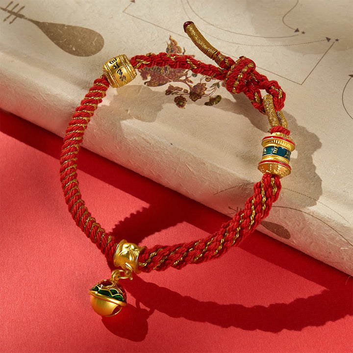 Buddha Stones Copper Enamel Bell Wisdom Tibetan Rope Bracelet - Red (Wrist Circumference: 5.9–7.1 in/15–18 cm) - image 0