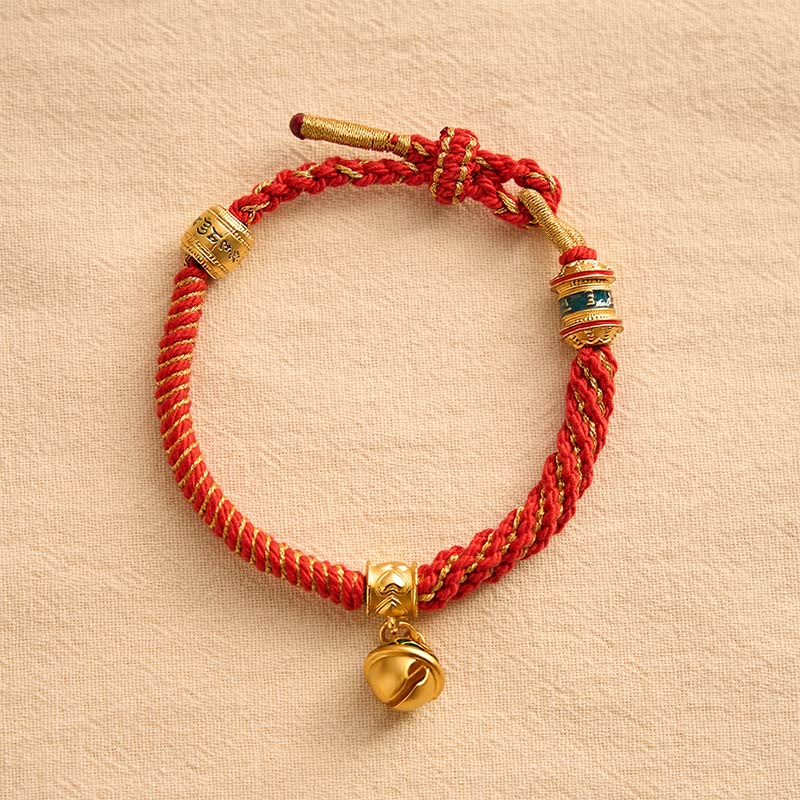 Buddha Stones Copper Enamel Bell Wisdom Tibetan Rope Bracelet - image 1