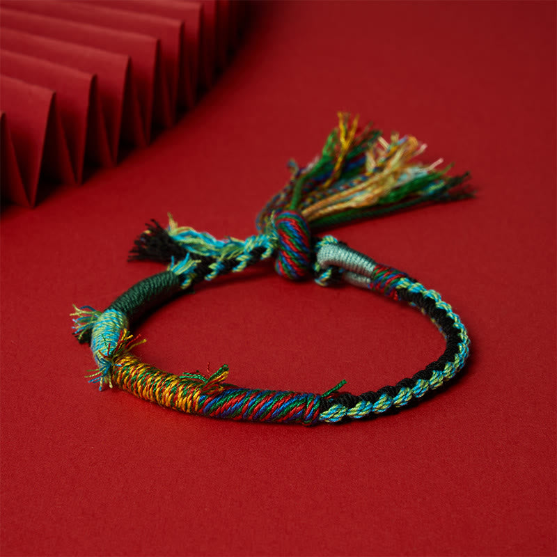 Buddha Stones Cotton Rope Retro Boho Adjustable Tassel Bracelet - Green Blue Mix - 5.5–6.7 in (14–17 cm) - image 8