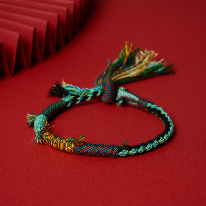 Buddha Stones Cotton Rope Retro Boho Adjustable Tassel Bracelet - Green Blue Mix - 5.5–6.7 in (14–17 cm) - image 8