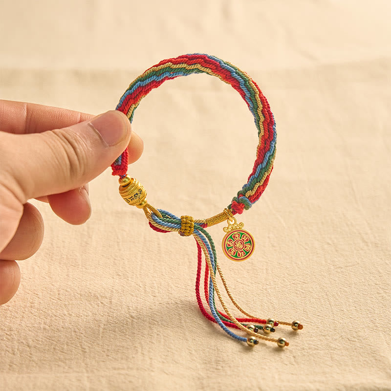 Buddha Stones Multicolor Rope Energy Enamel Om Mani Padme Hum Charm Bracelet - image 3