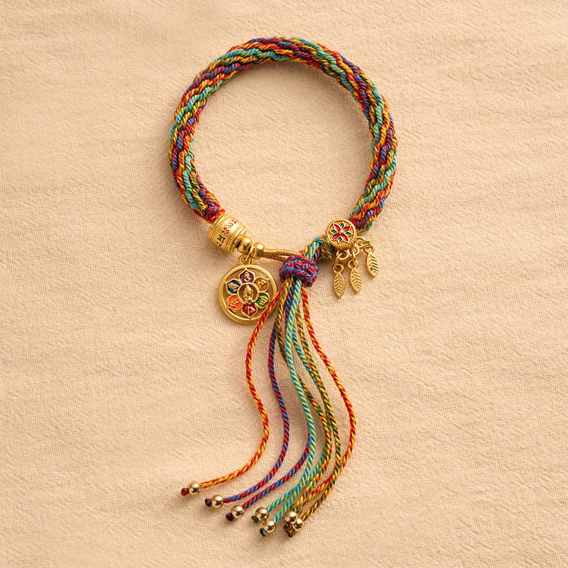 Buddha Stones Tibetan Multicolor Rope Enamel Om Mani Padme Hum Charm Bracelet - image 2