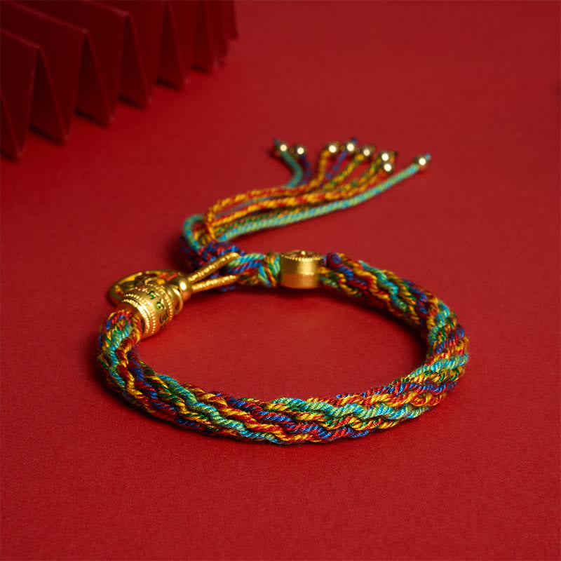 Buddha Stones Tibetan Multicolor Rope Enamel Om Mani Padme Hum Charm Bracelet - image 1