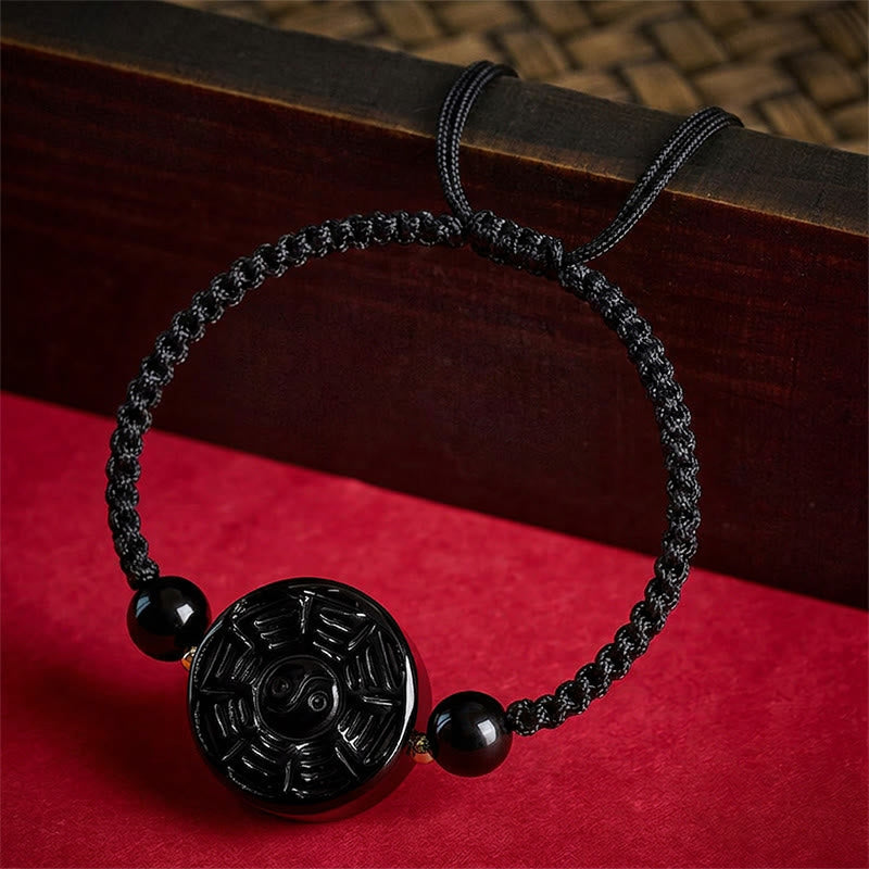 Buddha Stones Red String Black Obsidian Round Bagua Blessing Bracelet - image 9
