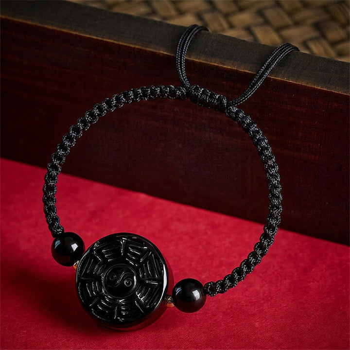 Buddha Stones Red String Black Obsidian Round Bagua Blessing Bracelet - image 9