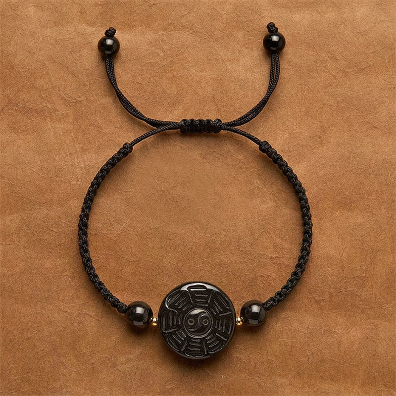 Buddha Stones Red String Black Obsidian Round Bagua Blessing Bracelet - Black String (Wrist Circumference: 5.9–6.7 in/15–17 cm) - Approx. 22 × 9mm - image 9