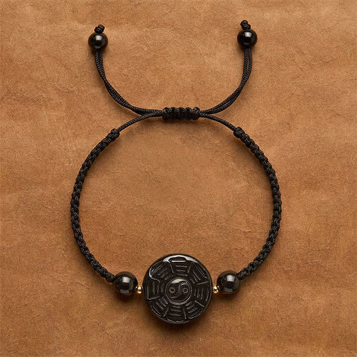 Buddha Stones Red String Black Obsidian Round Bagua Blessing Bracelet - Black String (Wrist Circumference: 5.9–6.7 in/15–17 cm) - Approx. 22 × 9mm - image 8