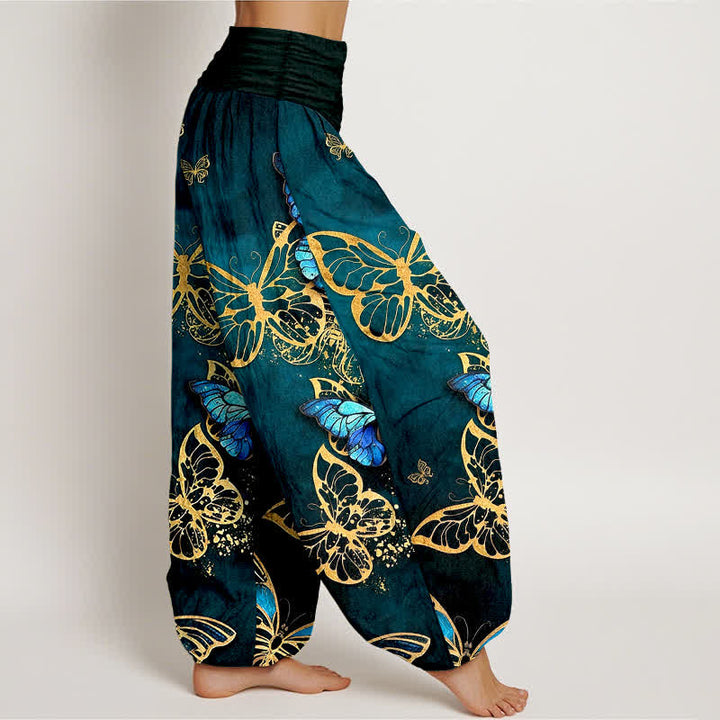Buddha Stones Cotton Artistic Butterfly Glow Pattern Women's Elastic Waist Harem Pants - image 1