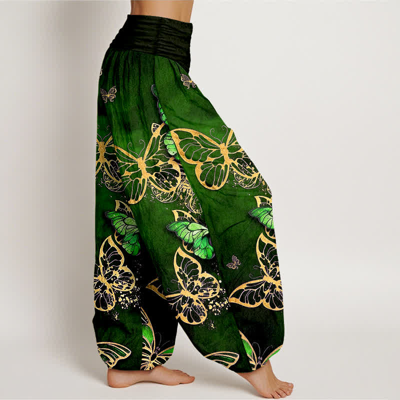 Buddha Stones Cotton Artistic Butterfly Glow Pattern Women's Elastic Waist Harem Pants - image 6