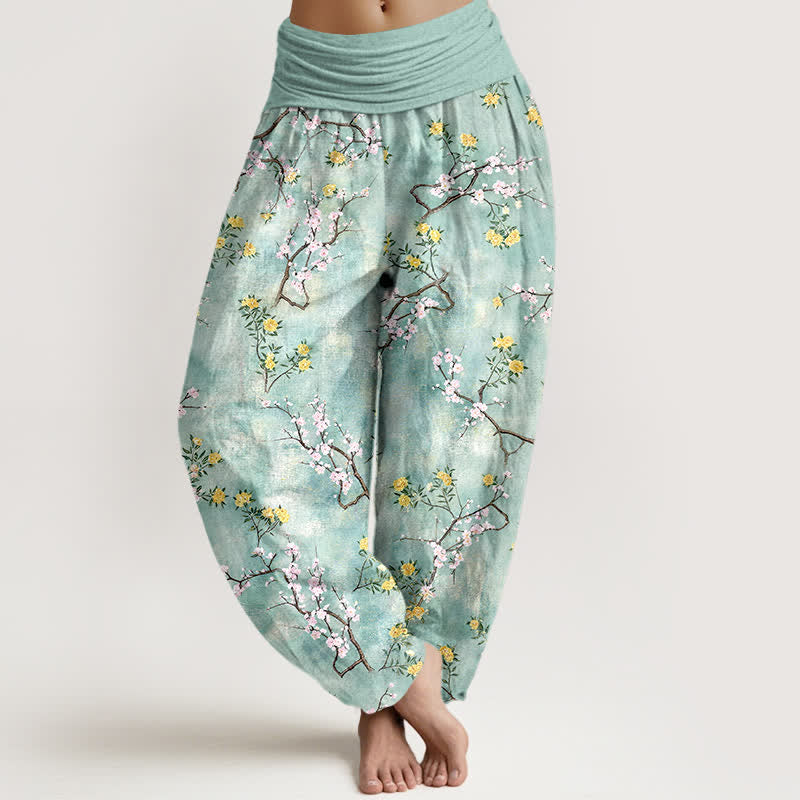 Buddha Stones Cotton Botanical Floral Branch Pattern Women's Elastic Waist Harem Pants - Aquamarine - US16，UK/AU20，EU48 (3XL) - image 0