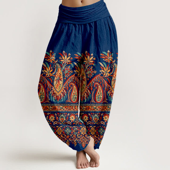 Buddha Stones Cotton Ethnic Paisley Bloom Pattern Women's Elastic Waist Harem Pants - Navy - US16，UK/AU20，EU48 (3XL) - image 8