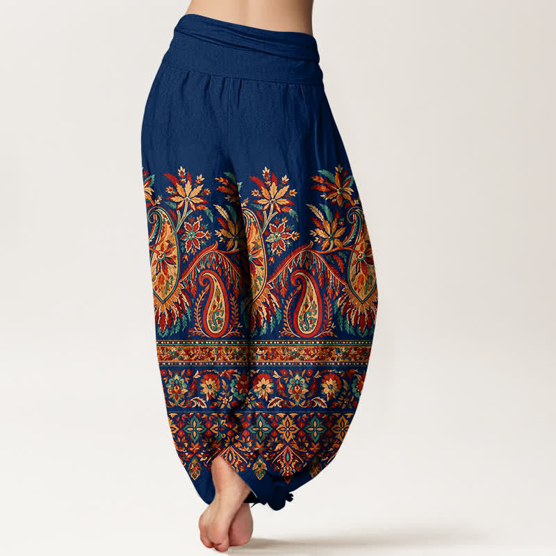 Buddha Stones Cotton Ethnic Paisley Bloom Pattern Women's Elastic Waist Harem Pants - image 10