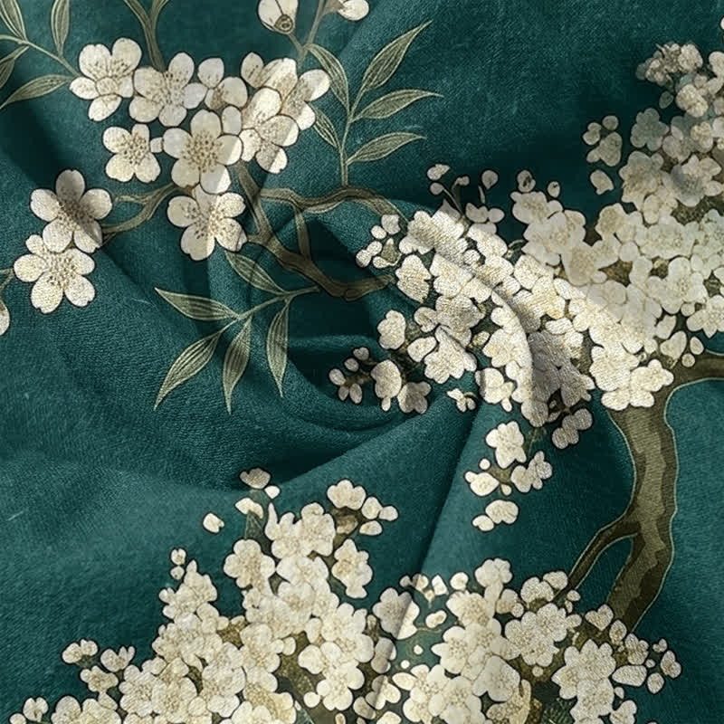 Buddha Stones Pure Cotton Oriental Crane Floral Pattern Women's Elastic Waist Pants With Pockets - image 3