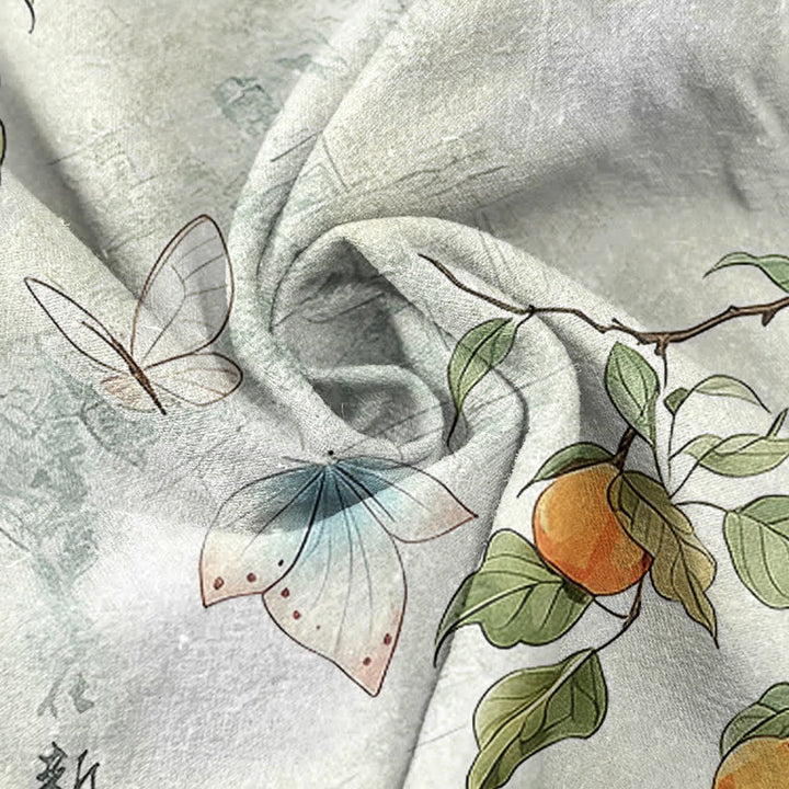 Buddha Stones Pure Cotton Oriental Citrus Butterfly Pattern Women's Elastic Waist Pants With Pockets - image 2